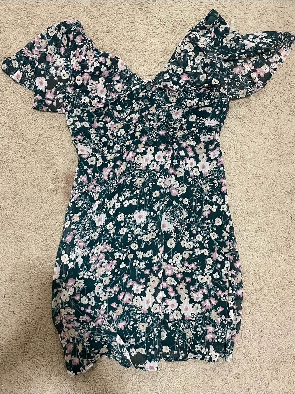 Girls Dark Green Floral Dress